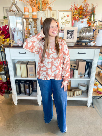 Caramel Smocked Sleeve Ashley Top
