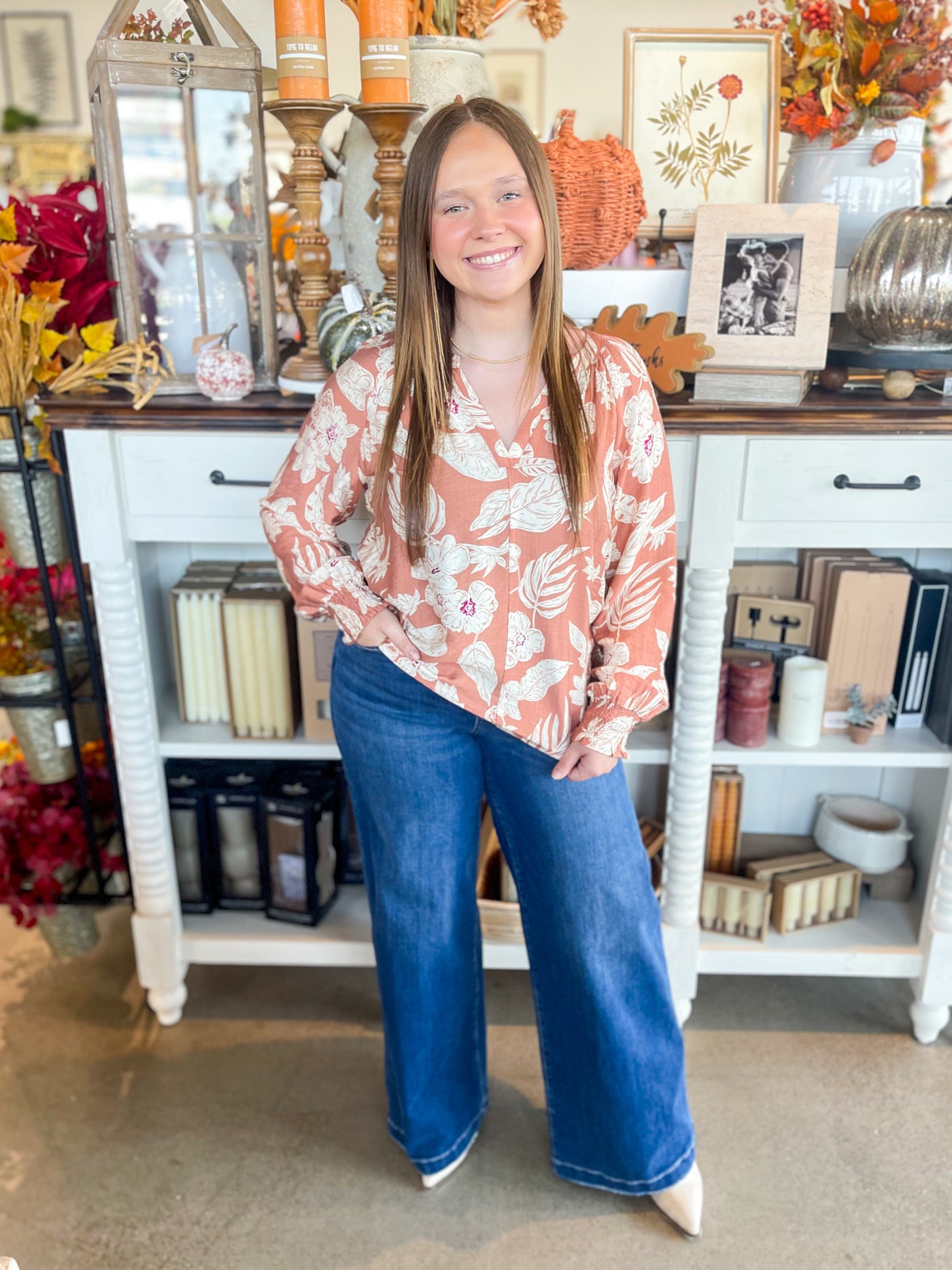 Caramel Smocked Sleeve Ashley Top