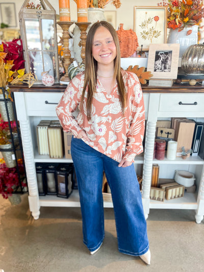 Caramel Smocked Sleeve Ashley Top