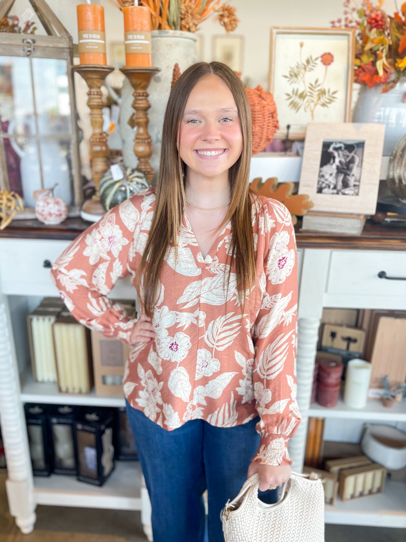 Caramel Smocked Sleeve Ashley Top