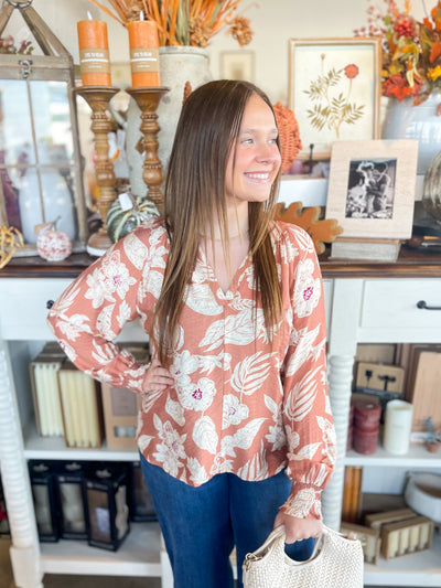 Caramel Smocked Sleeve Ashley Top