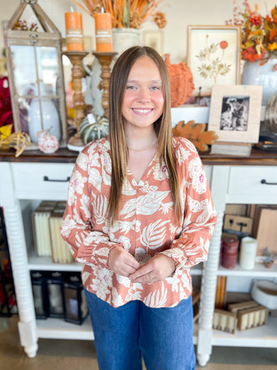 Caramel Smocked Sleeve Ashley Top