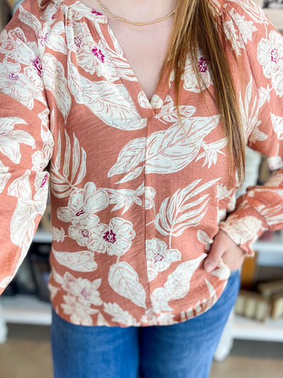Caramel Smocked Sleeve Ashley Top