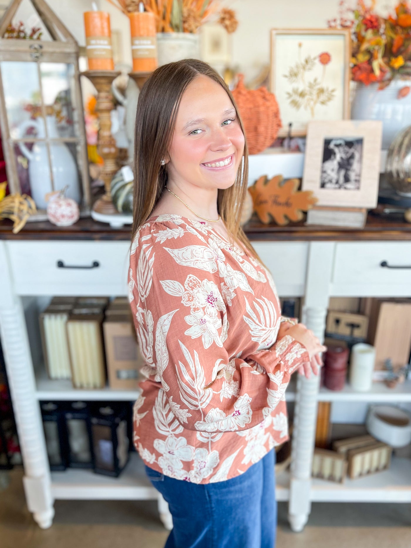 Caramel Smocked Sleeve Ashley Top