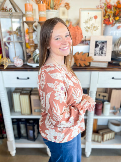 Caramel Smocked Sleeve Ashley Top
