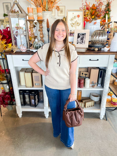 Beige Color Stitch Sweater Top