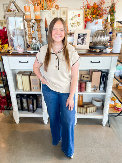 Beige Color Stitch Sweater Top