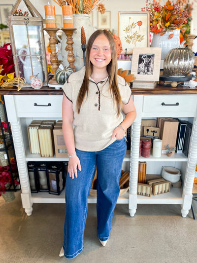 Beige Color Stitch Sweater Top