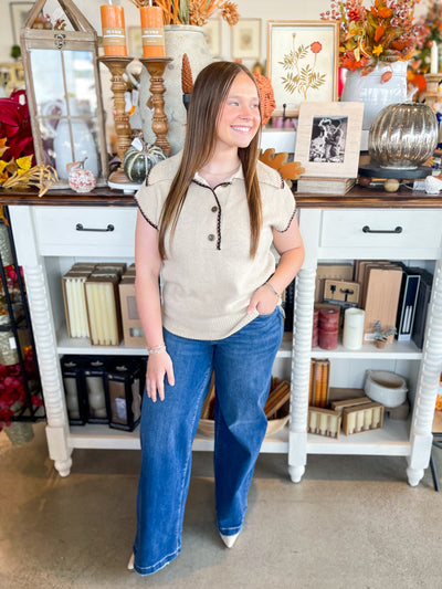 Beige Color Stitch Sweater Top