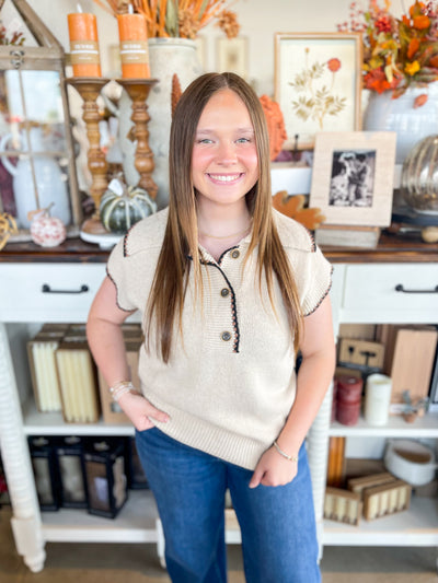 Beige Color Stitch Sweater Top