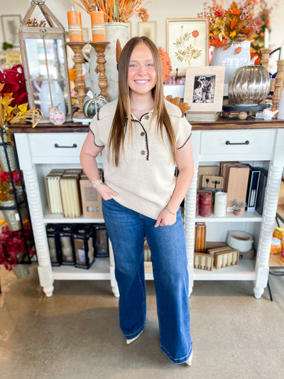 Beige Color Stitch Sweater Top