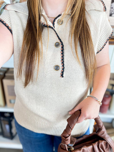Beige Color Stitch Sweater Top