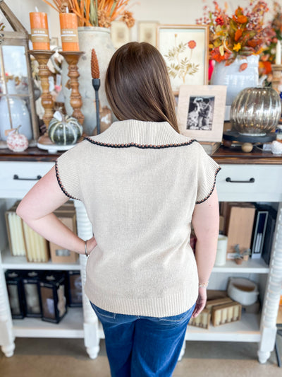 Beige Color Stitch Sweater Top