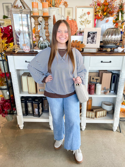 Blue Brown Ribbed Sweatshirt