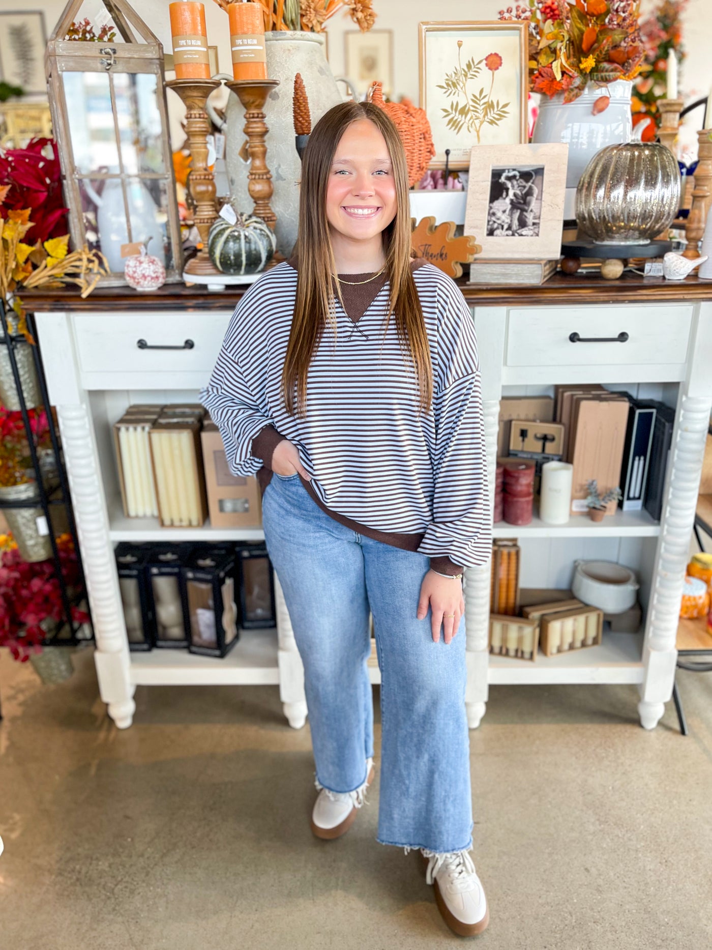 Blue Brown Ribbed Sweatshirt