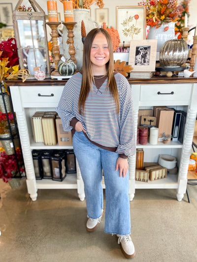 Blue Brown Ribbed Sweatshirt