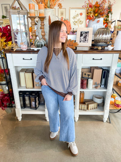 Blue Brown Ribbed Sweatshirt