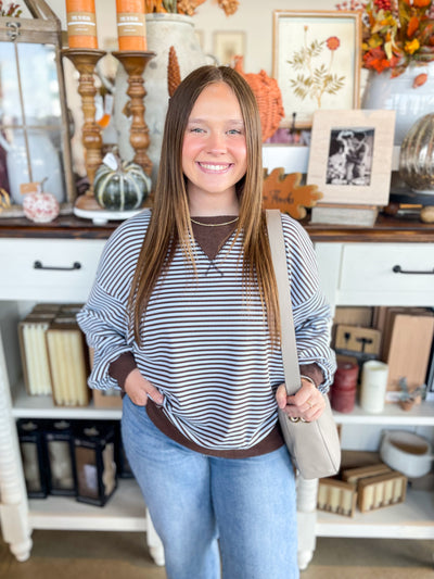 Blue Brown Ribbed Sweatshirt