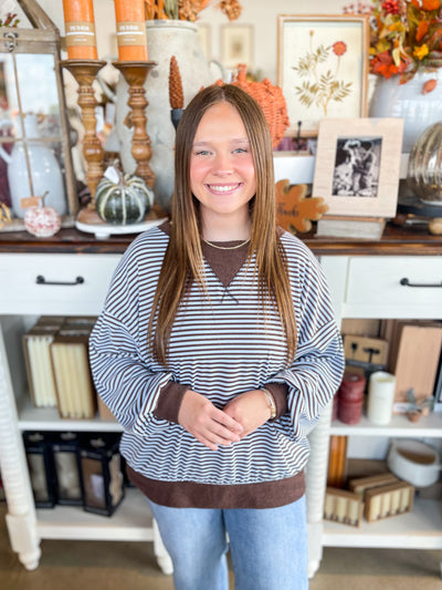 Blue Brown Ribbed Sweatshirt