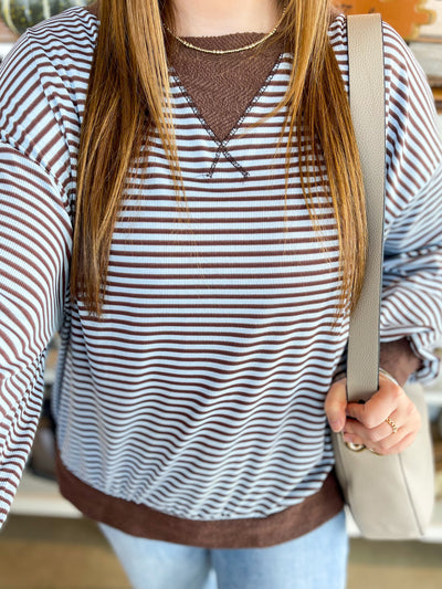 Blue Brown Ribbed Sweatshirt