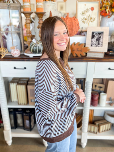 Blue Brown Ribbed Sweatshirt