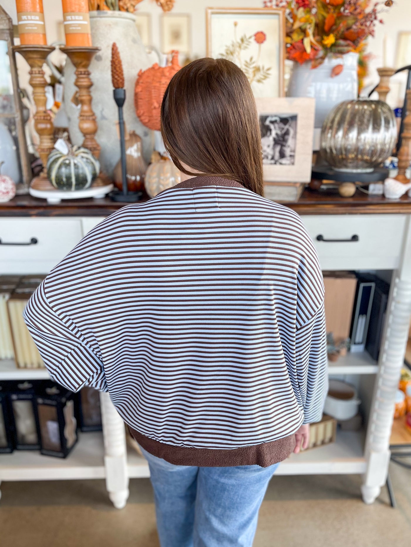 Blue Brown Ribbed Sweatshirt