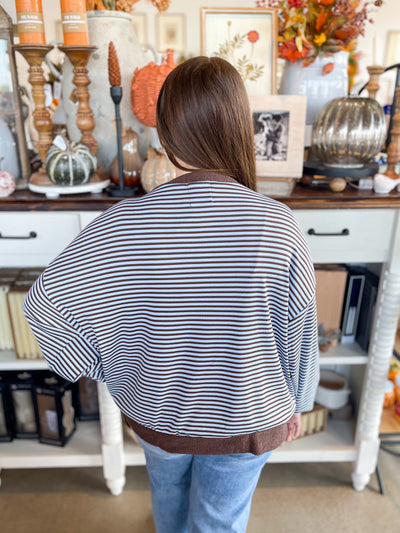 Blue Brown Ribbed Sweatshirt