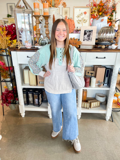 Easel Mint Grey Preston Top