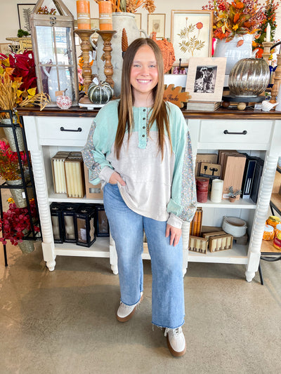 Easel Mint Grey Preston Top