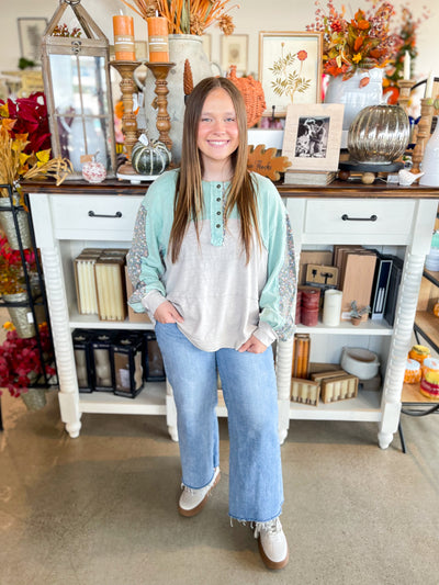 Easel Mint Grey Preston Top