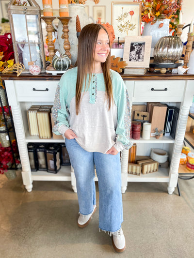Easel Mint Grey Preston Top