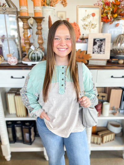 Easel Mint Grey Preston Top