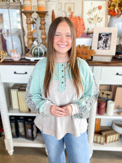 Easel Mint Grey Preston Top