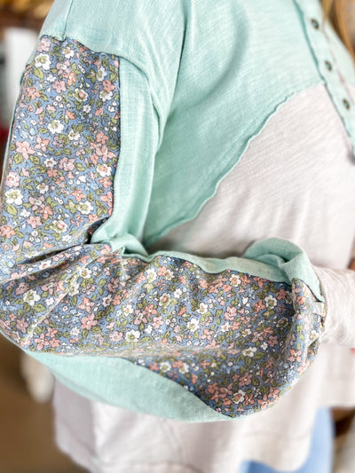 Easel Mint Grey Preston Top