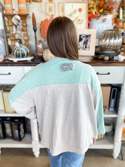 Easel Mint Grey Preston Top