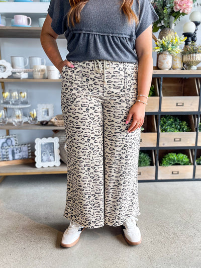 Easel Mocha Mineral Wash Print Pants