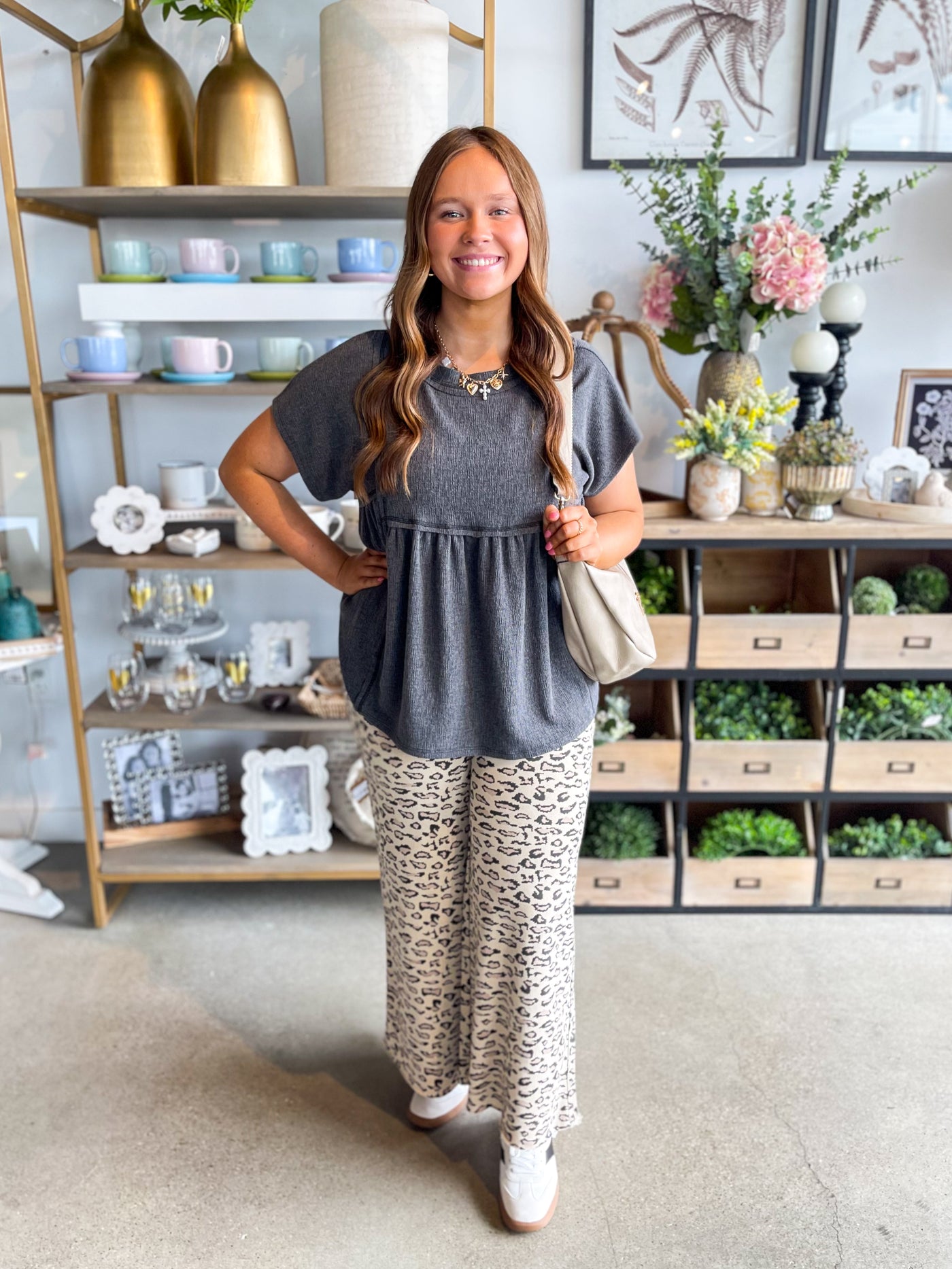 Easel Mocha Mineral Wash Print Pants