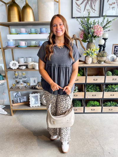 Easel Mocha Mineral Wash Print Pants