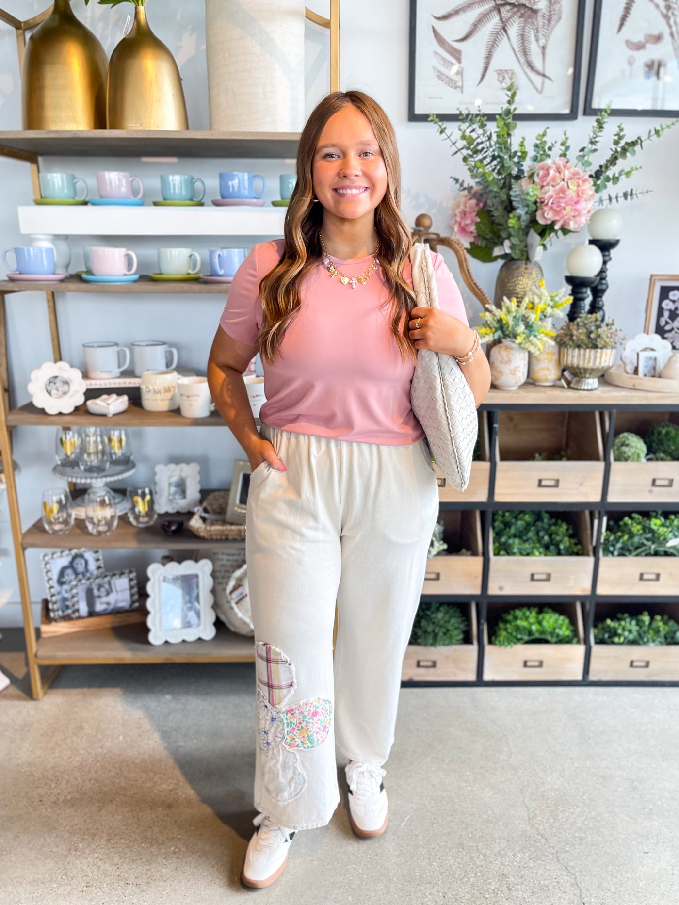 Natural Mineral Wash Flower Patch Pant