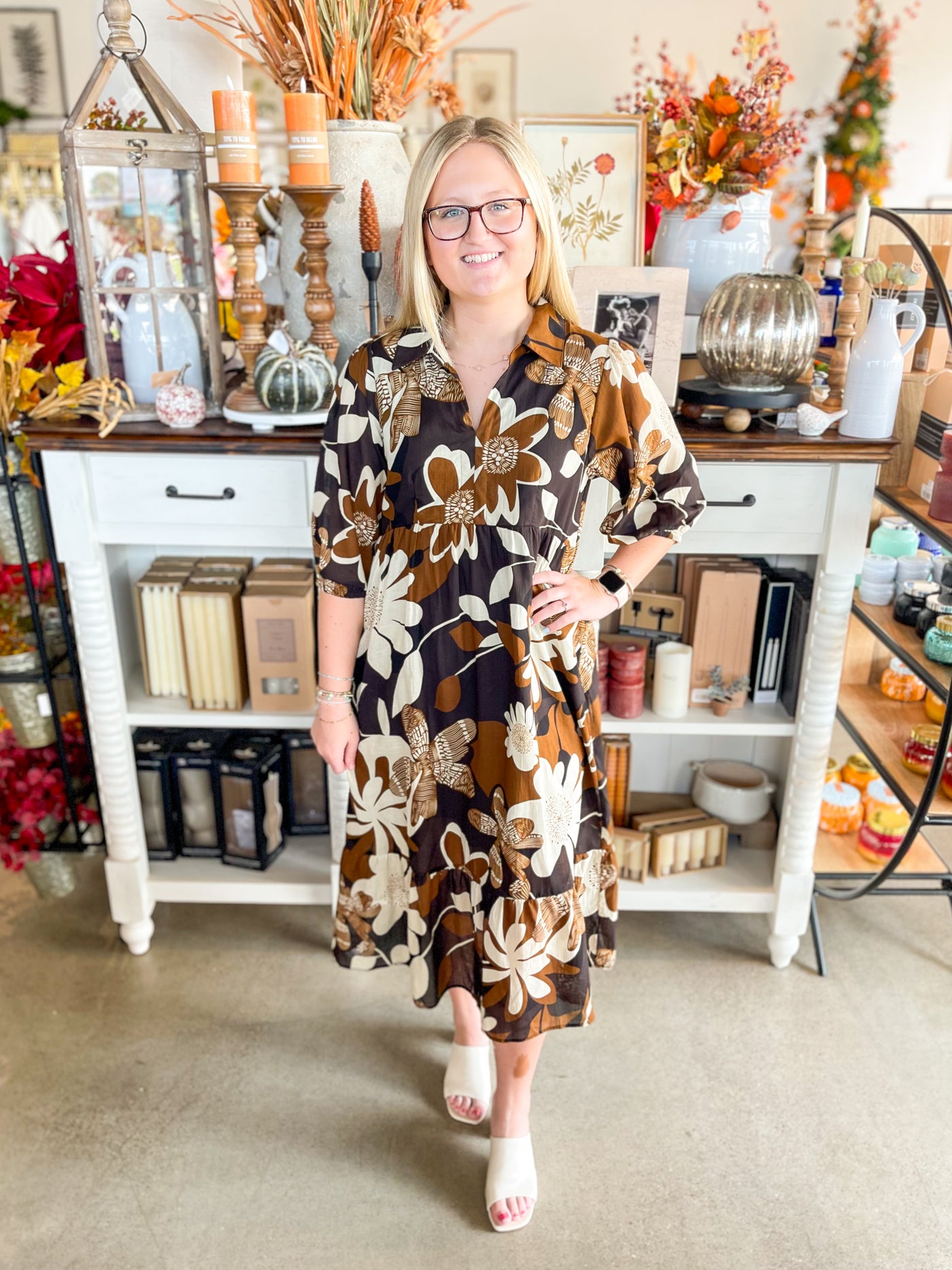 Umgee Camel Mix Tatum Midi Dress