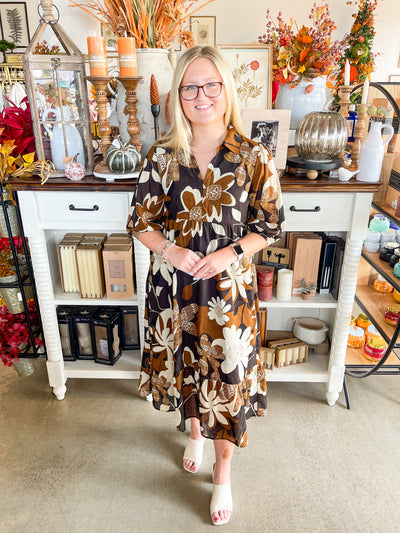 Umgee Camel Mix Tatum Midi Dress