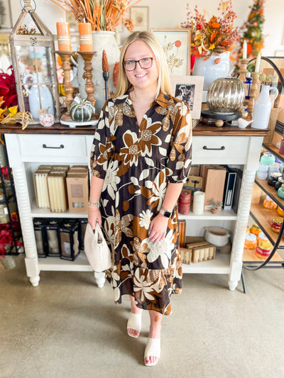 Umgee Camel Mix Tatum Midi Dress