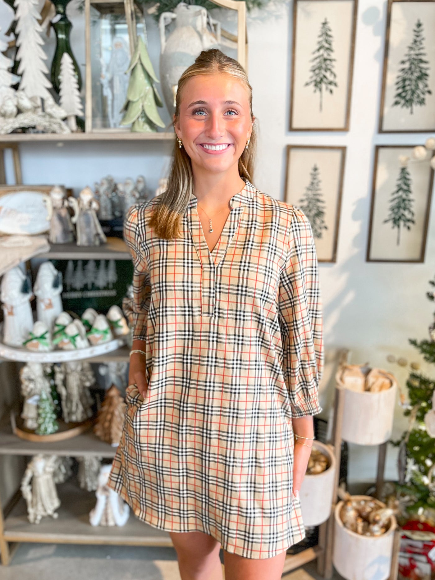 Jodifl Taupe Plaid Courtney Dress