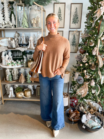 Camel Mock Neck Sweater