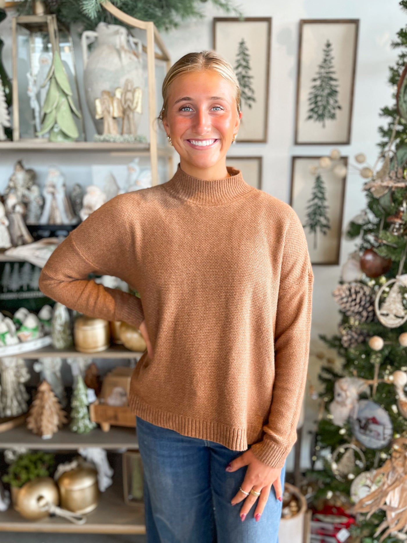 Camel Mock Neck Sweater