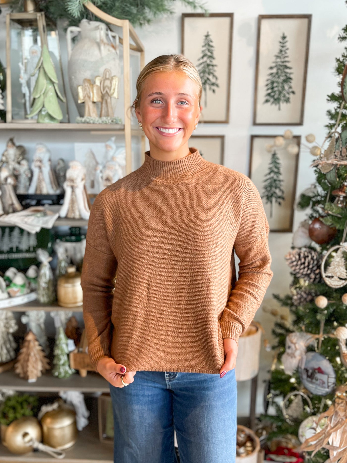 Camel Mock Neck Sweater