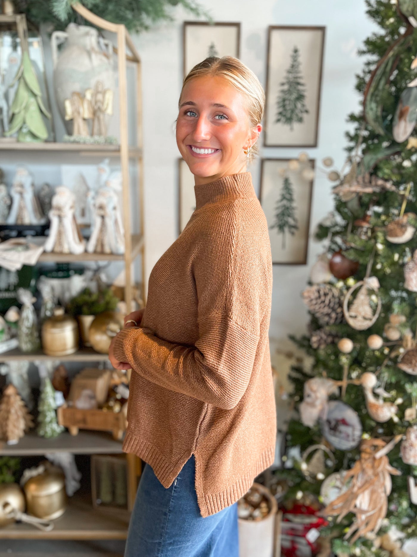 Camel Mock Neck Sweater