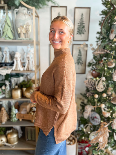 Camel Mock Neck Sweater