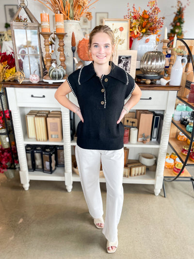 Black Color Stitch Sweater Top