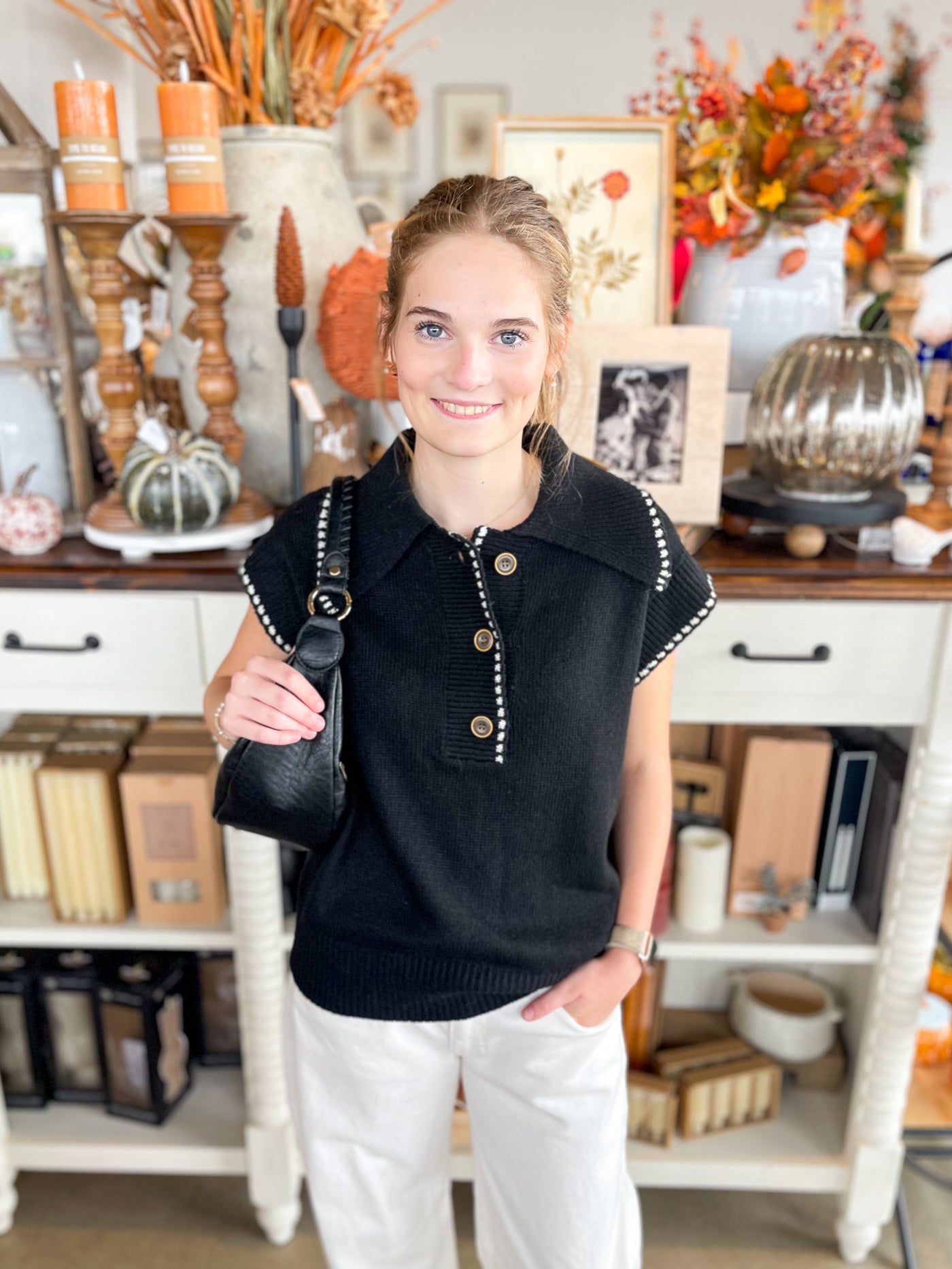 Black Color Stitch Sweater Top